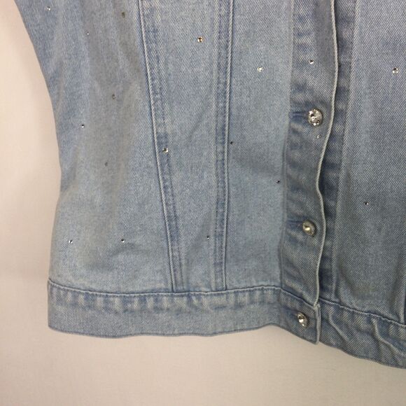 Christine Alexander Rhinestone Embellished Light Wash Denim Vest Light Blue L - Picture 3 of 12